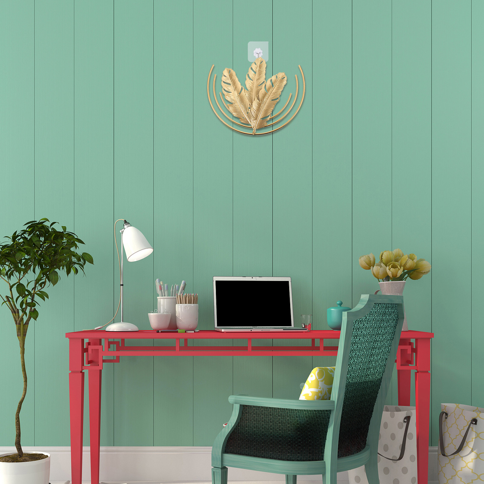 Home Office Background - Kunstvoller Eisenanhänger Ginkgo-Blatt Wanddekoration für Zuhause