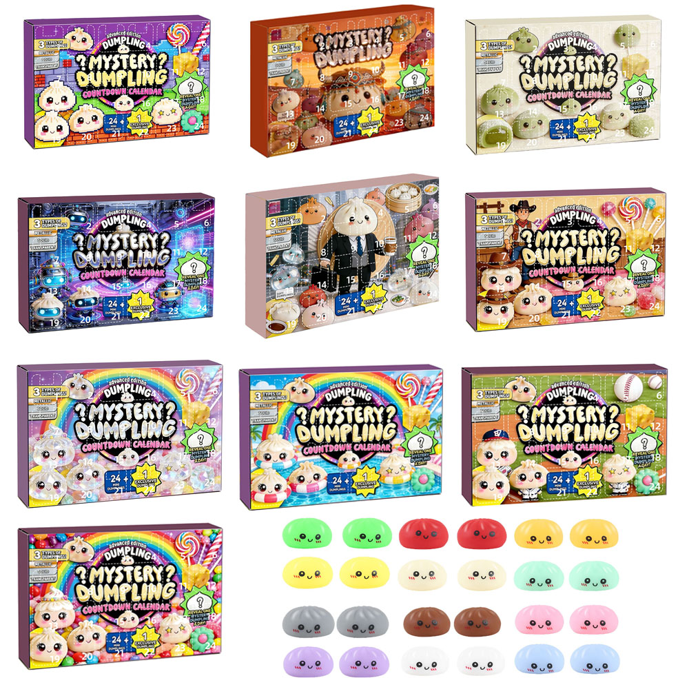 Home Office Kit - Überraschungs-Dumpling-Blindbox-Countdown-Kalender: 24-Tage-Stressabbau-Quetschspielzeug-Set für Kinder, Jugendliche, Frauen