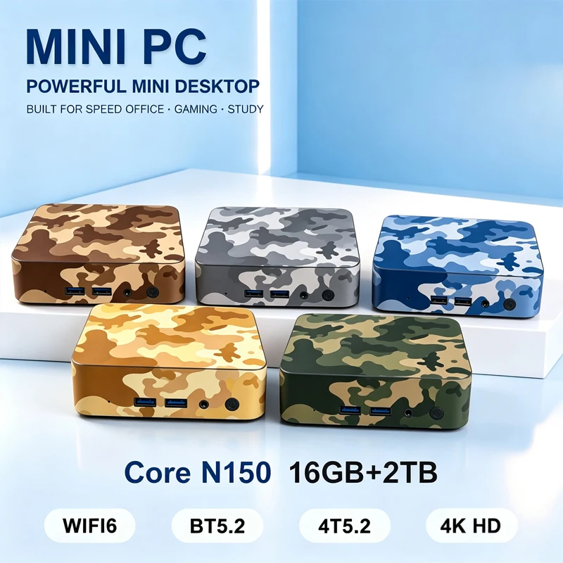 Home Office Work - Camouflage Intel N150 Mini-PC Windows 11