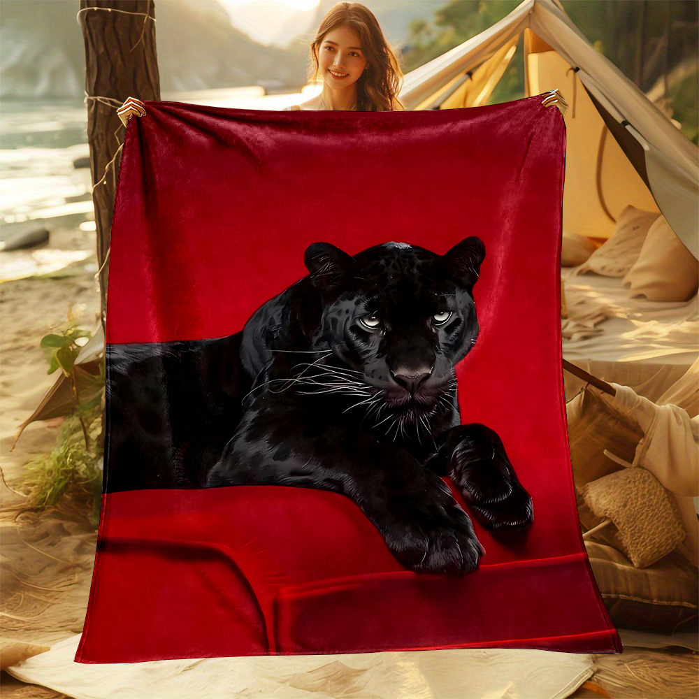 Home Office Background - Roter Hintergrund, schwarze Panther-Motiv-Flanell-Decke, geeignet für