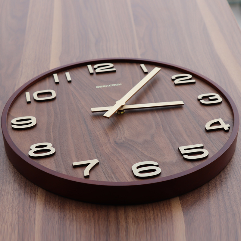 Home Office Background - Massivholz-Wanduhr, Geräuschlose Hängeuhr für Wohnzimmer, Dekorative
