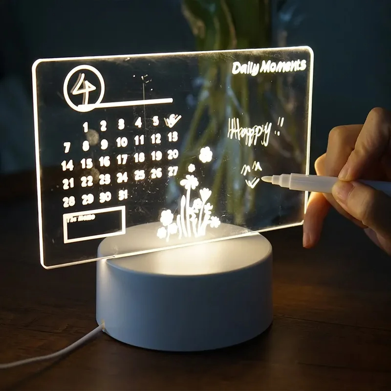 Home Office Gadgets - Wiederbeschreibbare Acryl-Nachrichtentafel | Kreative Kalender-Schreibtischlampe mit