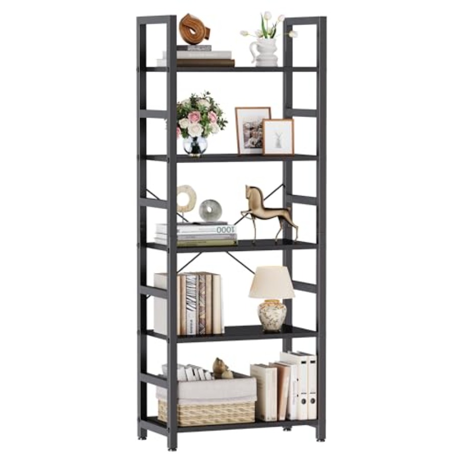 Bookcase Wood Shelf - 5-stöckiges Bücherregal, Modernes Hohes Bücherregal, Offenes