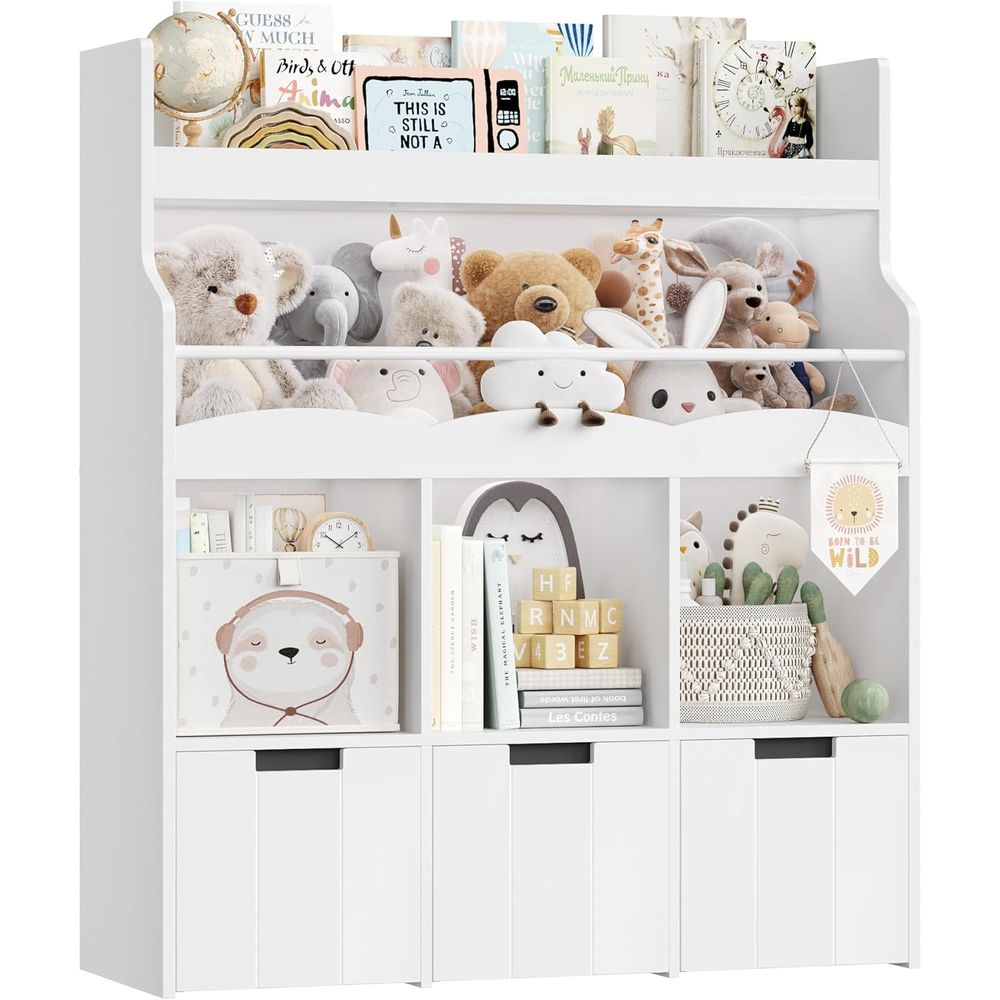 Bookcase Wood Shelf - Kinderspielzeug-Aufbewahrungsorganizer mit Bücherregal, Multifunktionales Bücherregal mit