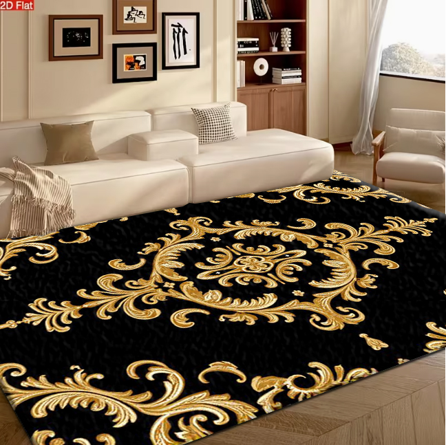 Home Office Background - Schwarzer Hintergrund, goldener luxuriöser Barock-Damast-Teppich, klassischer