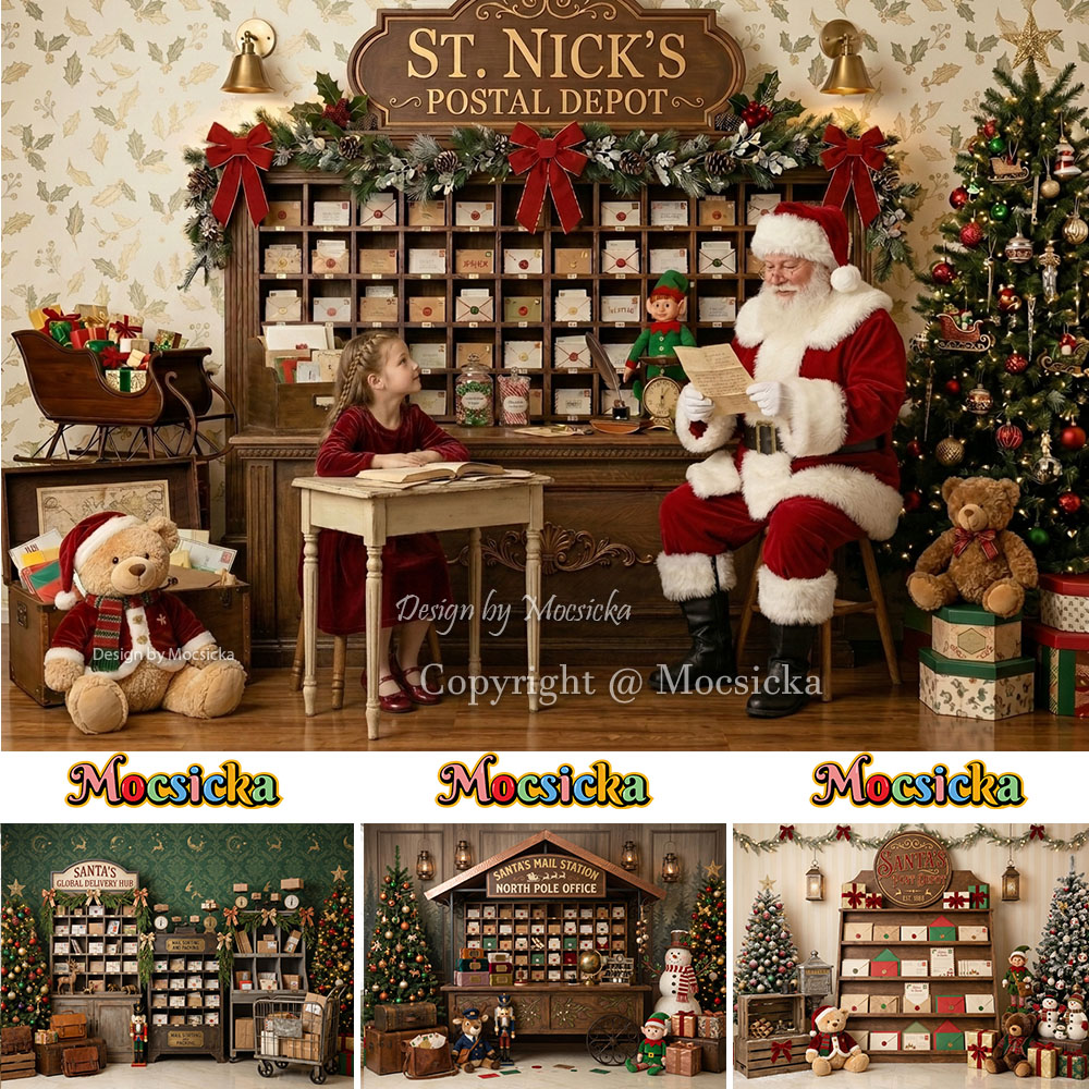 Home Office Background - Mocsicka Weihnachts-Hintergrund für Fotografie, Nordpol-Postamt, Weihnachtsmann,