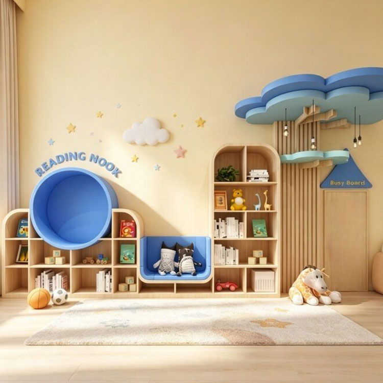 Bookcase Wood Shelf - Motley Montessori Kinderzimmer-Bücherregal in Baumform, Leseecke