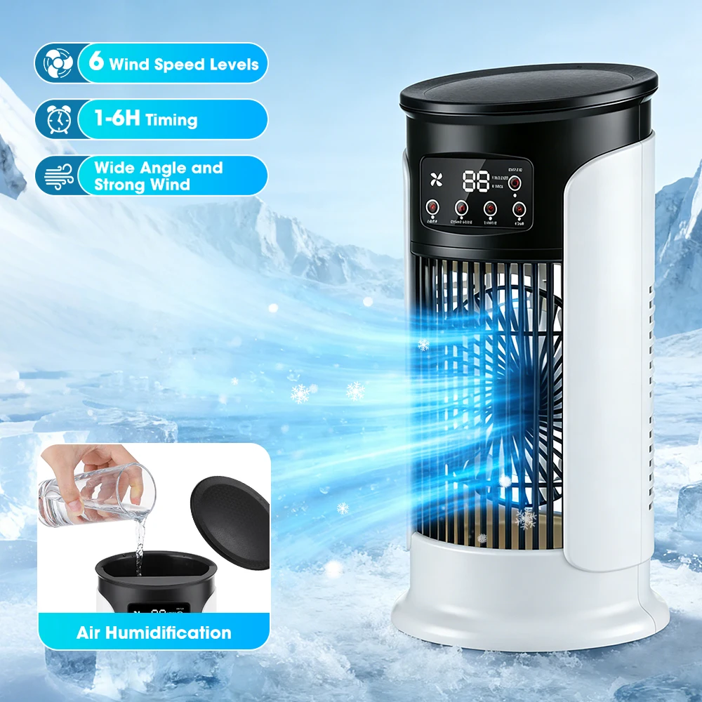 Home Office Gadgets - 3-in-1-Haushaltsventilator, tragbare Klimaanlage, 6-Gang-Luftkühler, LED-Nachtlicht, Luftbefeuchter,
