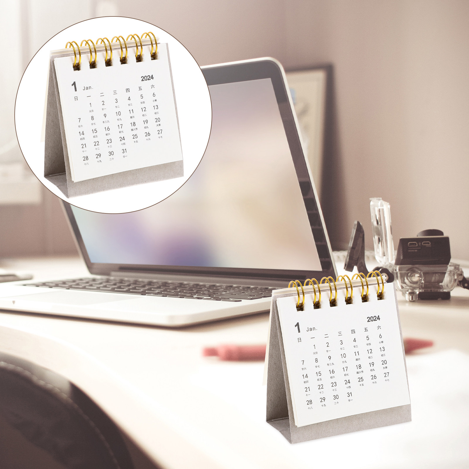 Home Office 2024 - Tischkalender 2024 Mini Stehender Papierkalender für