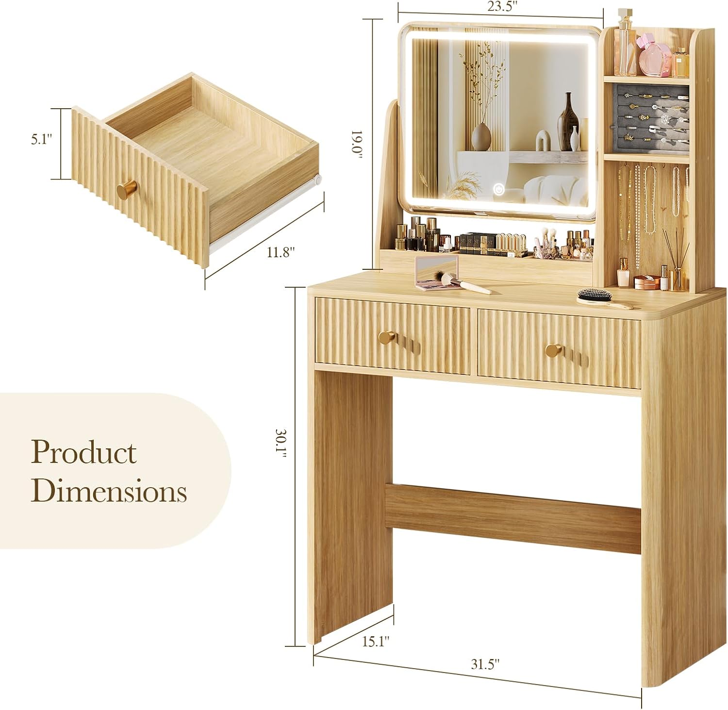 Geriffelte Schminkkommode mit  – Desk Drawer Small Bewertung und Preis