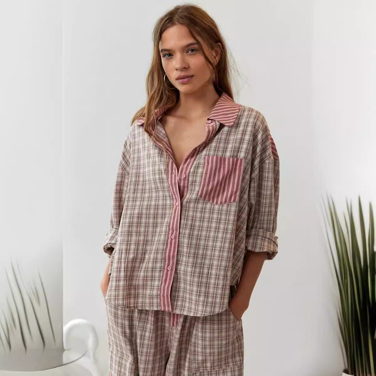 Streifen Plaid Patchwork Bluse – Home Office 2024 Bewertung und Preis